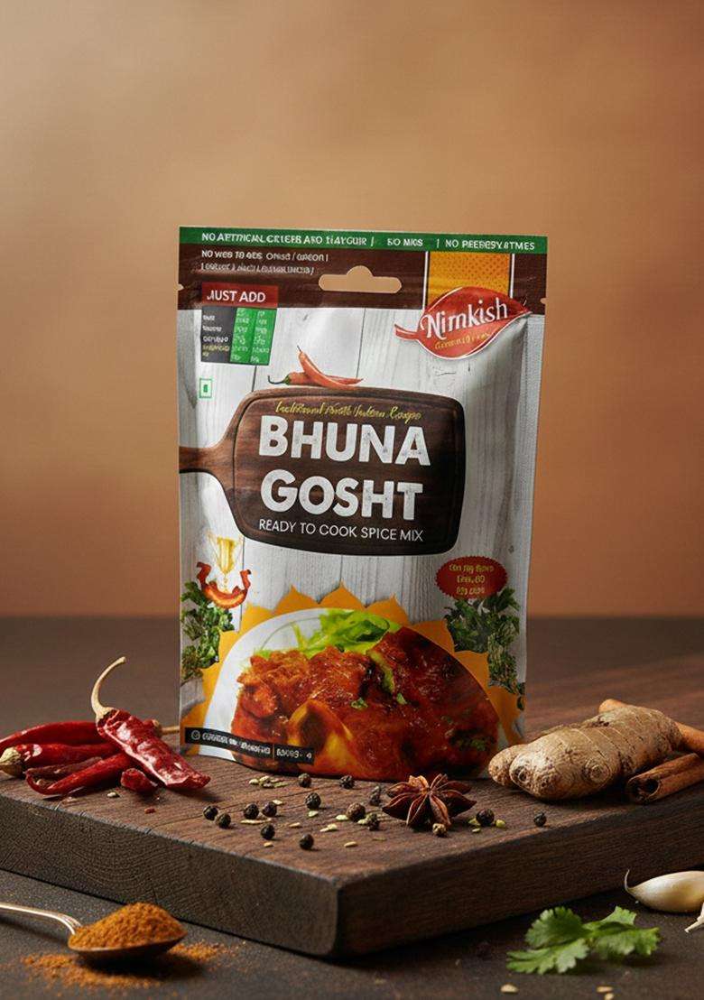 Nimkish Bhuna Gosht Spice Mix, Pack Of 2, Ready To Cook Masala, 60G Each, Complete Premix For Mutton Or Meat - Indya