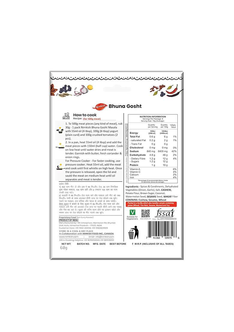 Nimkish Bhuna Gosht Spice Mix, Pack Of 2, Ready To Cook Masala, 60G Each, Complete Premix For Mutton Or Meat - Indya