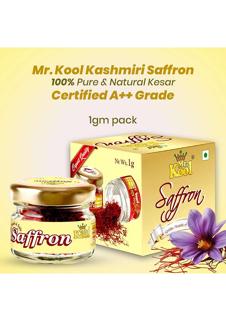 Mr. Kool Kashmiri Saffron | 100% Pure & Natural Kesar Certified A++ Grade Handpicked Lacha For Biryani, Desserts, Skin Care Wellness Authentic - 1Gm 10Pack - Indya