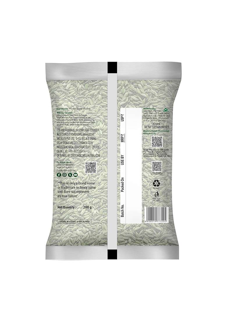 Nutraj Whole Fennel Seeds (Badi Saunf) 200Gm | Mouth Freshner Saunf 100% Pure And Natural Spices - Indya