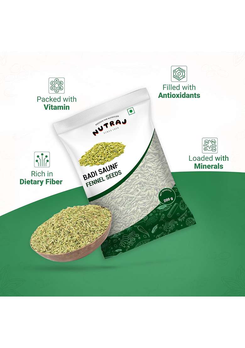 Nutraj Whole Fennel Seeds (Badi Saunf) 200Gm | Mouth Freshner Saunf 100% Pure And Natural Spices - Indya