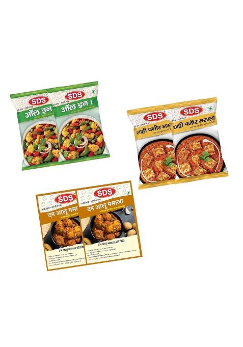 Sds Masala Combo - Pack Of 6 | 2X Shahi Paneer 40G + All In One 50Gm Dum Aloo 50G No Preservatives, Artificial Colors Spices For Daily Use