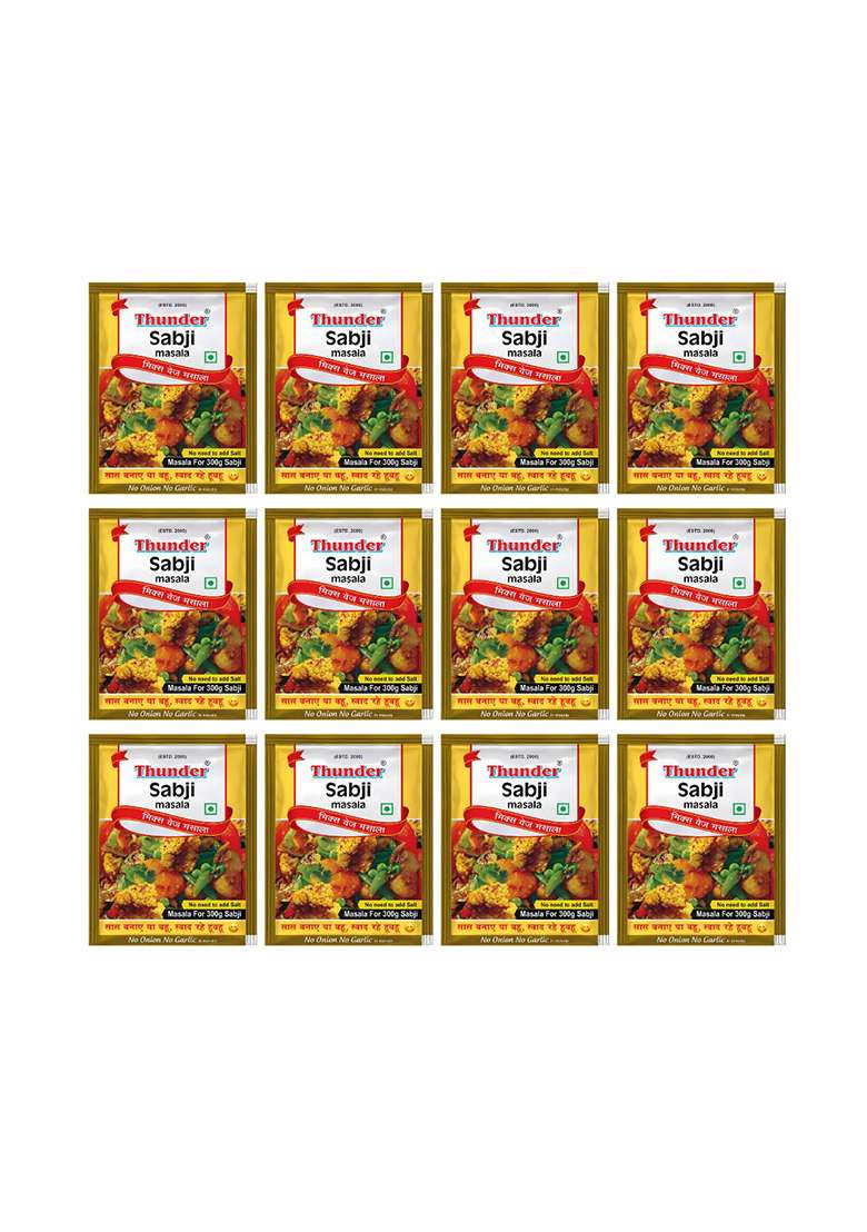 Thunder Sabji Masala 12G | Best For Vegetables Dishes, Complete Recipe Bhindi, Gobhi, Mix Veg, Beans, Tinda, Parwal, Baingan, Shimla Mirch No Extra Spices Needed, 12 Sachets - Indya