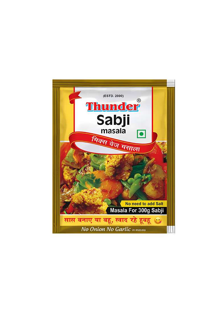 Thunder Sabji Masala 12G | Best For Vegetables Dishes, Complete Recipe Bhindi, Gobhi, Mix Veg, Beans, Tinda, Parwal, Baingan, Shimla Mirch No Extra Spices Needed, 12 Sachets - Indya