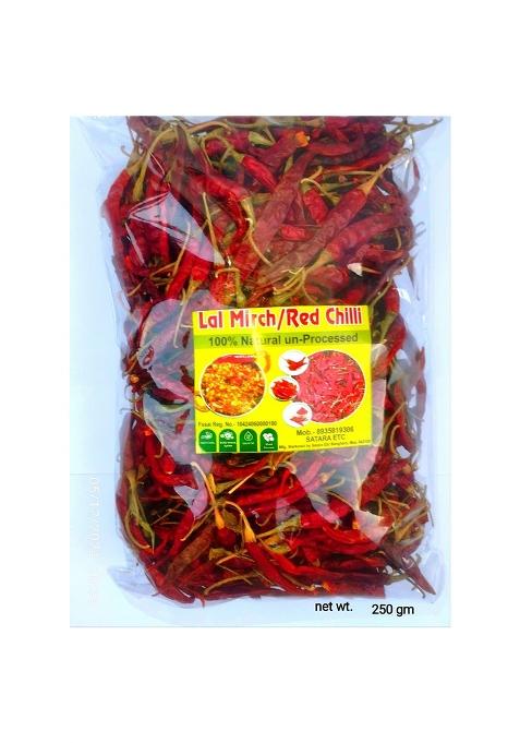 Satara Etc Lal Mirch/Red Chilli,Unprocessed Whole 100% Natural, 250 Gm