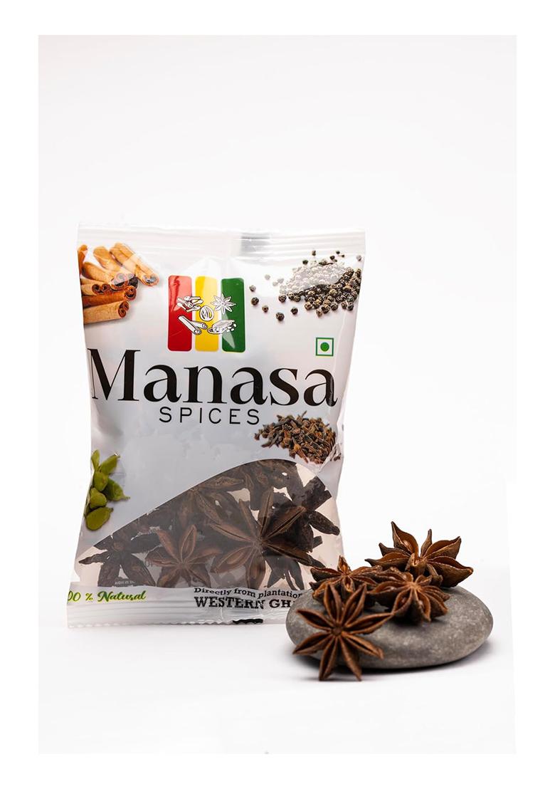 Manasa Spices Premium Star Anise 50G 100% Natural, Handpicked From South Indian Hills | Ideal For Cooking, Baking, Herbal Teas, Spice Blends & Traditional Remedies