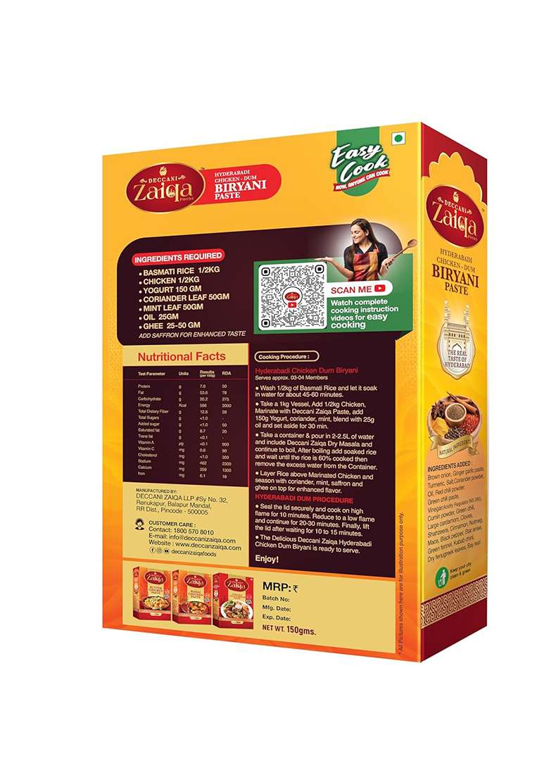 Deccani Zaiqa Foods Hyderabadi Chicken Dum Biryani Paste | Authentic Spice Mix For Traditional Rich & Aromatic Masala Ready To Cook No Added Preservatives Spices - 150G - Indya