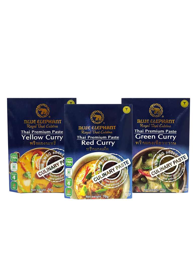 Blue Elephant Red, Yellow, Green Curry Pastes | Pack Of 3 70 Grams X - Indya
