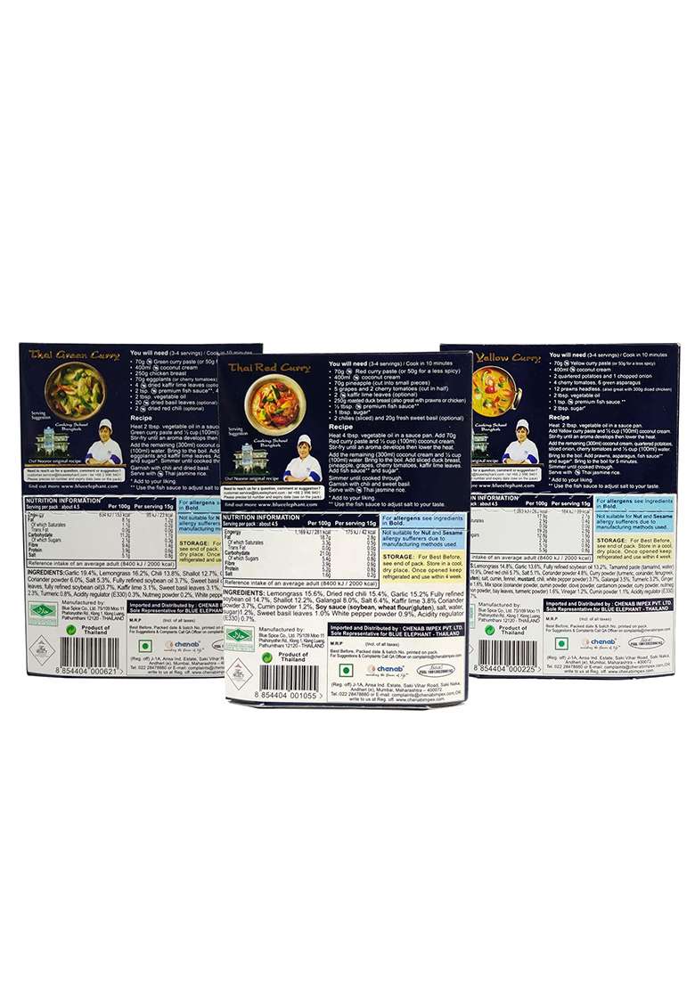 Blue Elephant Red, Yellow, Green Curry Pastes | Pack Of 3 70 Grams X - Indya