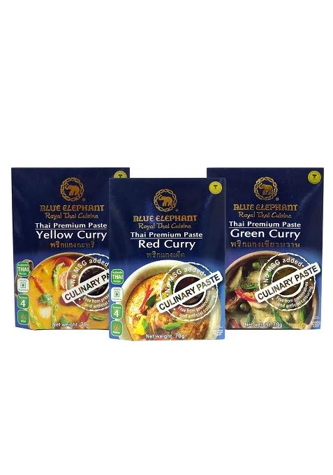 Blue Elephant Red, Yellow, Green Curry Pastes | Pack Of 3 70 Grams X