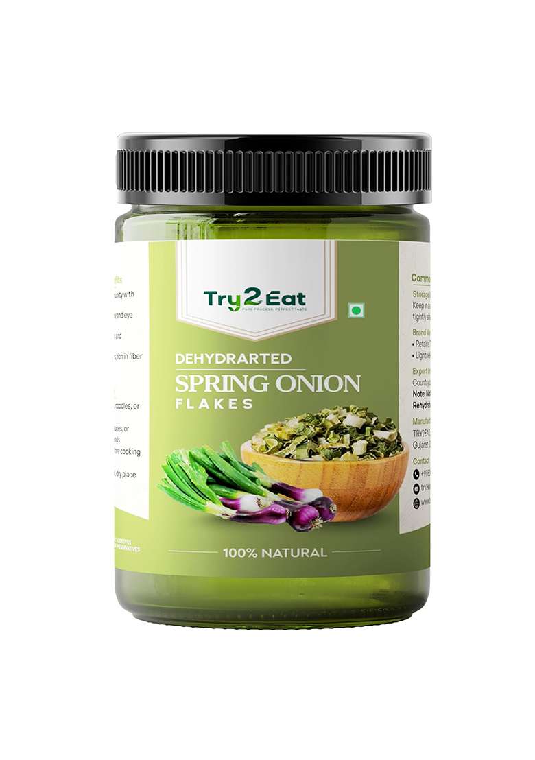 Try2Eat Spring Onion Flakes 50G | 100% Natural Dehydrated No Preservatives Ready To Cook Sun Dried & Hygienically Packed Fresh Aroma Authentic Taste Ideal For Soups, Curries, Noodles, And Sauces Long Shelf Life Perfect Home, Restaurant Travel Use - Indya