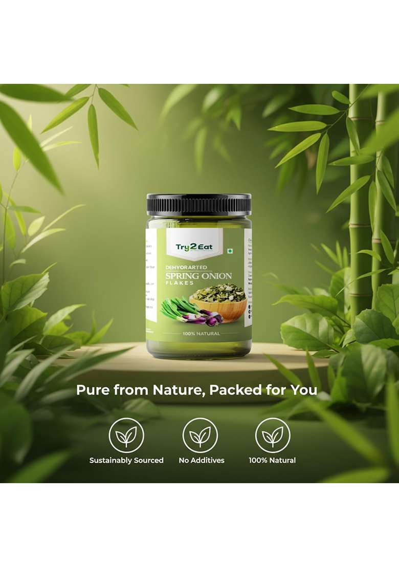 Try2Eat Spring Onion Flakes 50G | 100% Natural Dehydrated No Preservatives Ready To Cook Sun Dried & Hygienically Packed Fresh Aroma Authentic Taste Ideal For Soups, Curries, Noodles, And Sauces Long Shelf Life Perfect Home, Restaurant Travel Use - Indya