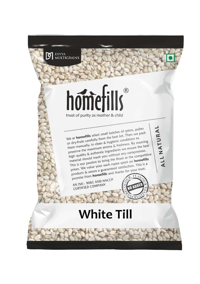 Homefills White Till, Natural Spice, Raw Organic Sesame Seeds | Safed Til For Eating 100Gm (100Gm) - Indya