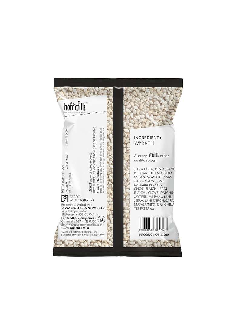 Homefills White Till, Natural Spice, Raw Organic Sesame Seeds | Safed Til For Eating 100Gm (100Gm) - Indya