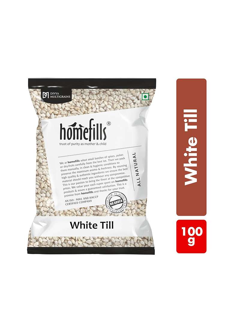Homefills White Till, Natural Spice, Raw Organic Sesame Seeds | Safed Til For Eating 100Gm (100Gm) - Indya