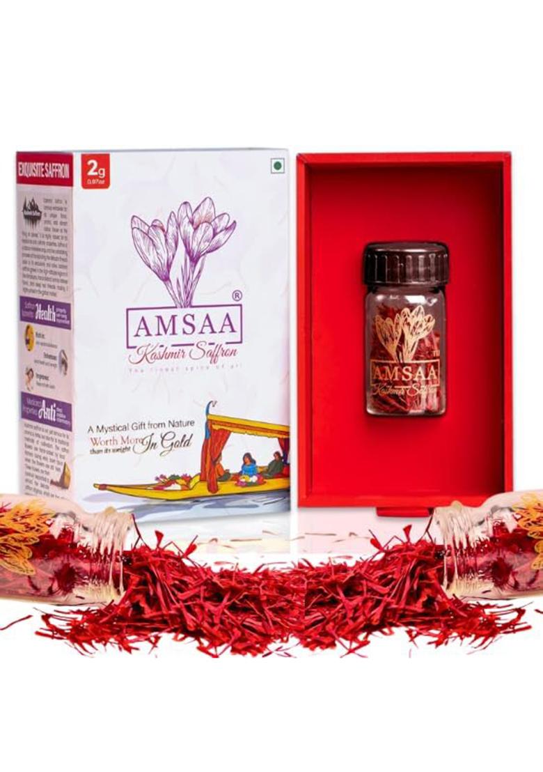 Amsaa Kashmir Saffron, Grade-1 Mogra, Whole Red Threads, 100% Pure And Authentic, Organic Glass Vial, Sourced From Pampore, (2 Gram)