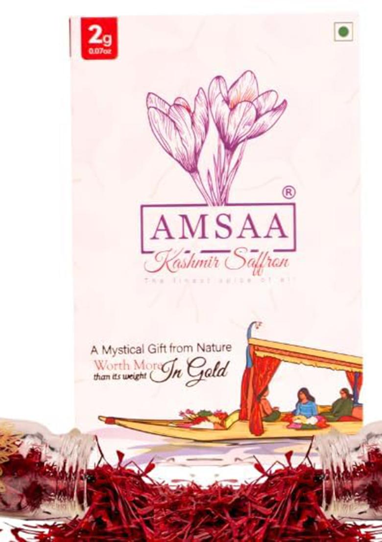 Amsaa Kashmir Saffron, Grade-1 Mogra, Whole Red Threads, 100% Pure And Authentic, Organic Glass Vial, Sourced From Pampore, (2 Gram)