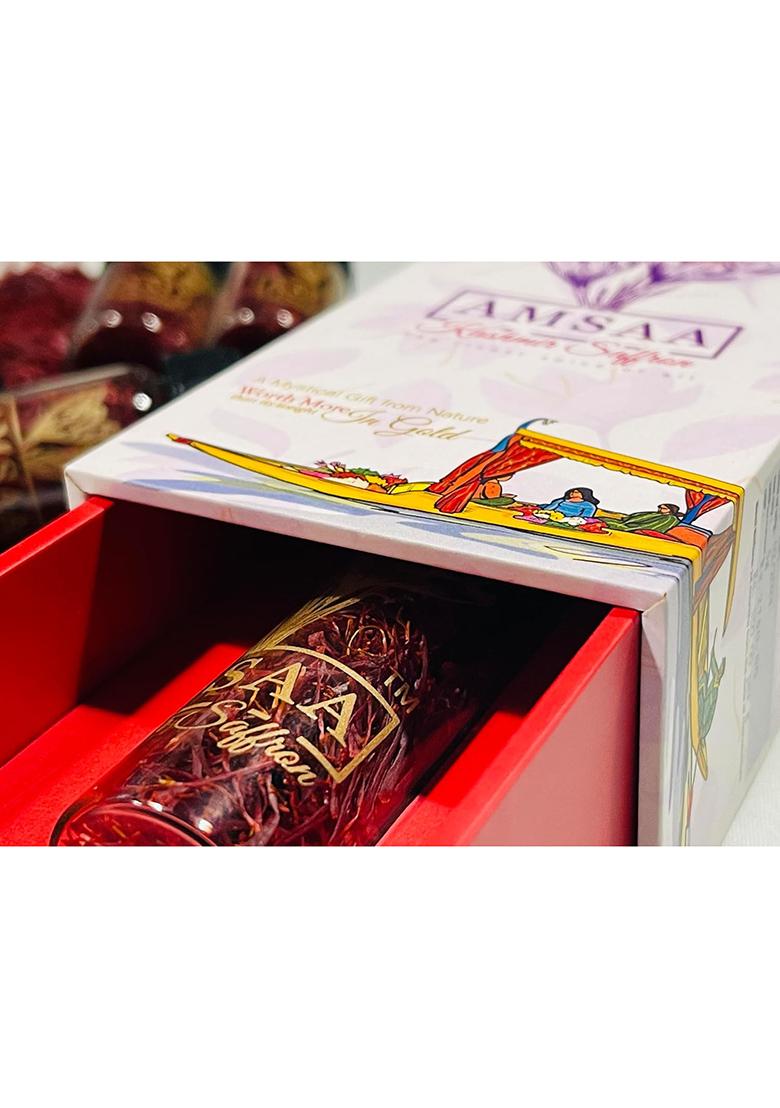 Amsaa Kashmir Saffron, Grade-1 Mogra, Whole Red Threads, 100% Pure And Authentic, Organic Glass Vial, Sourced From Pampore, (2 Gram)