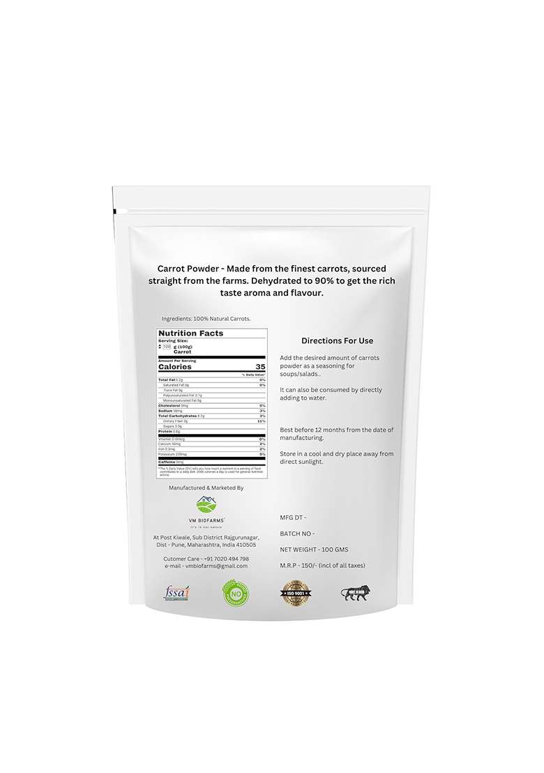 Vm Biofarms Carrot Powder, 100 Grams Each Pack Of 1- Pure & Natural Powder For Smoothies, - Indya