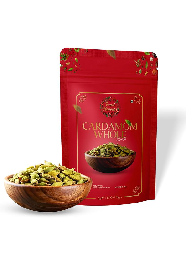 Forest Flavours Whole Green Cardamom (Elaichi) 50G | Premium 8Mm Bold Pods Natural Aromatic Spice For Tea, Cooking & Sweets Antioxidant-Rich Supports Heart Health Immunity Export Quality Elaichi