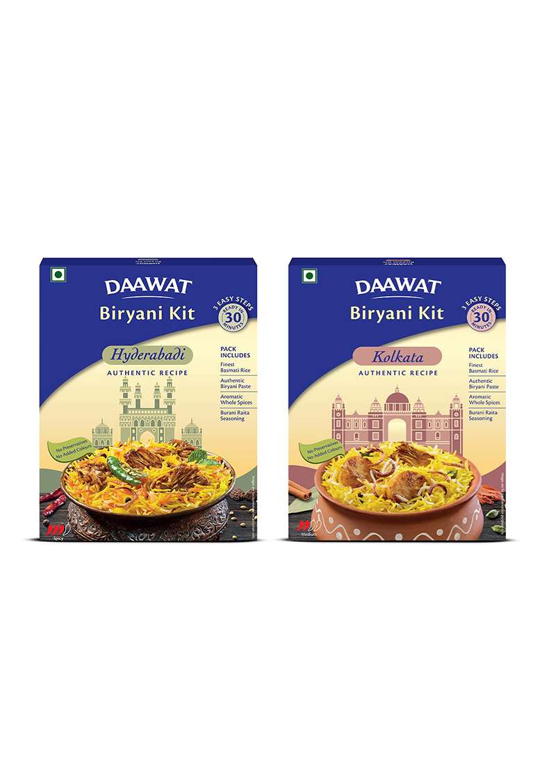 Daawat Biryani Kit Hyderabadi & Kolkata (Pack Of 2)| Ready In 30 Min - Indya