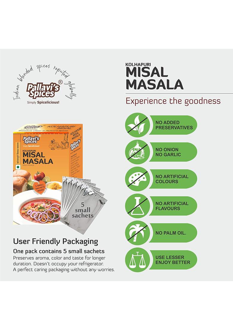 Pallavi'S Spices Kolhapuri Misal Masala | Delicious Rassa Spice Blend/Powder Matki 5X10G Separate Sachets 50G (Pack Of 4)