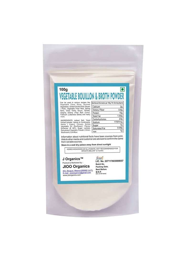 J Organics Vegetable Bouillon & Broth Powder ( ) Easy Cooking Essentials For Soup Veggies Curries Rolls Salads (100G) - Indya