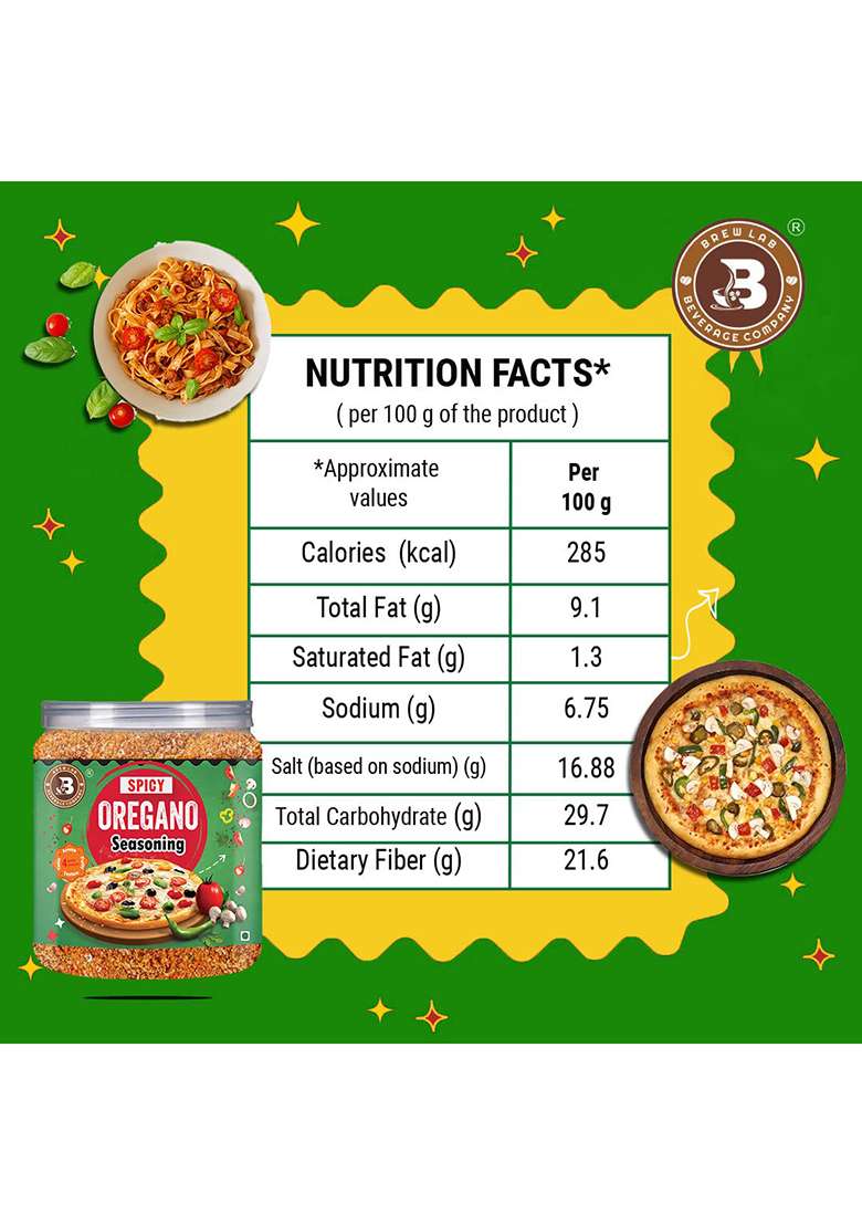Brew Lab Spicy Oregano Seasoning | Perfect For Pizza, Pasta, Spaghetti Etc (250 G) - Indya