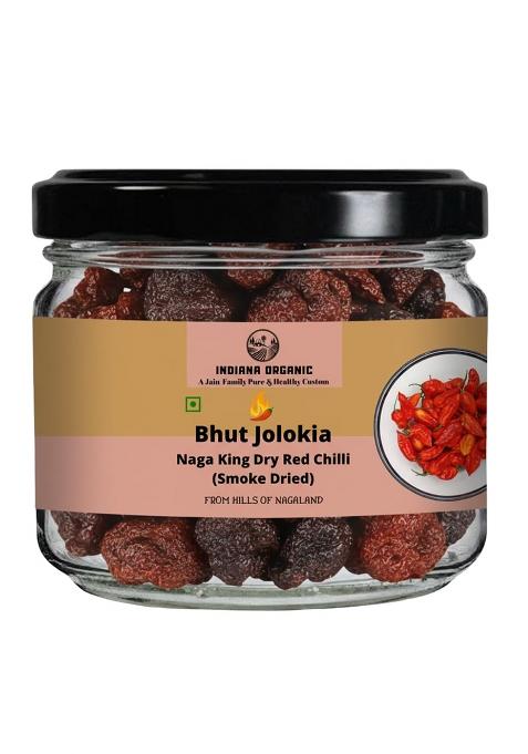 Indiana Organic - Bhut Jolokia Chilli Whole 25 Grams | Ghost Pepper Naga Chili King Chillies Raja Mirchi (Smoke Fire Dried)