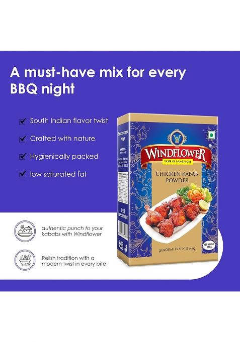 Windflower Chicken Kabab Masala Powder | 100G X 3 Pack Instant Ready Mix For Juicy, Spicy Kababs Easy To Cook