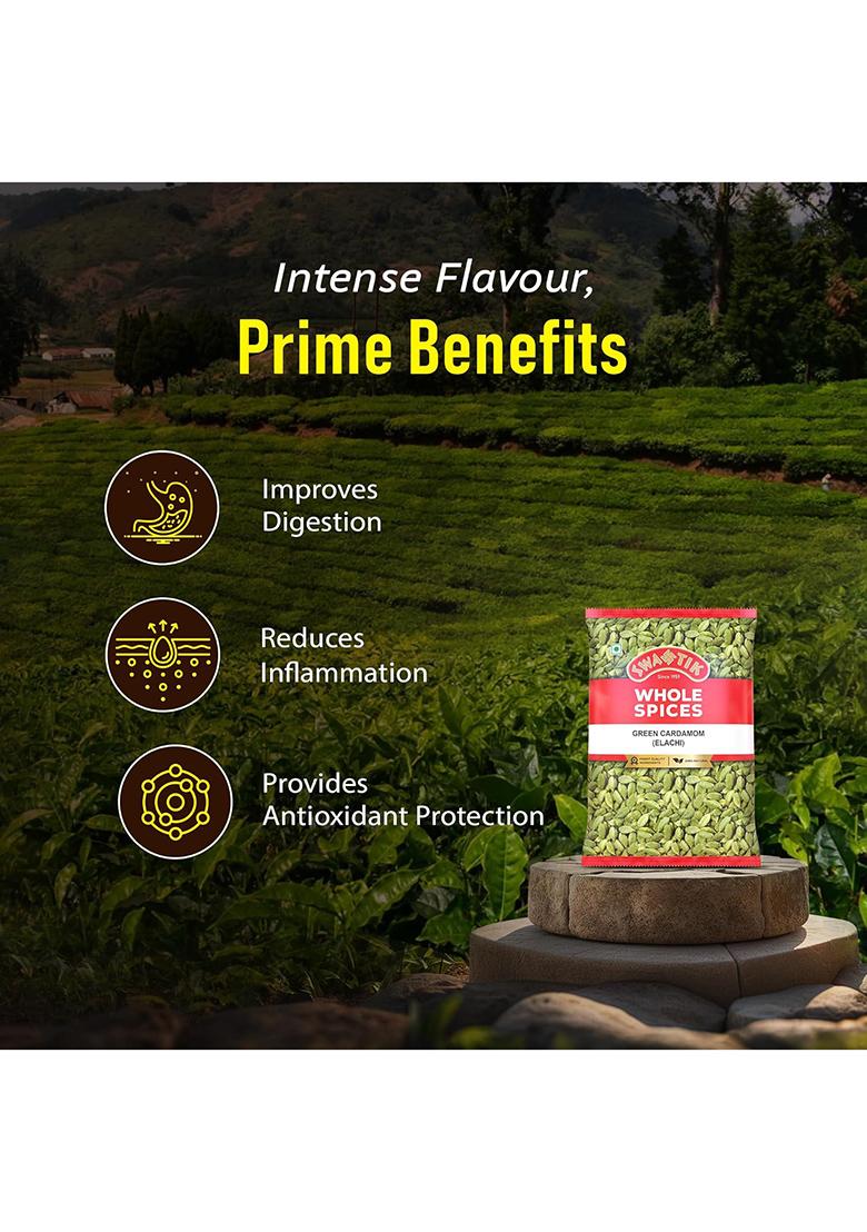 Swastik Green Cardmom | Rich In Flavour No Added Colours Natural And Authentic (50 Gram)