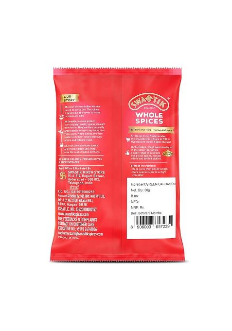Swastik Green Cardmom | Rich In Flavour No Added Colours Natural And Authentic (50 Gram)