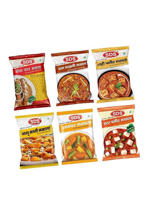 Sds Masala Combo - Pack Of 6 | 1X Soya Chaap 40G + Dal Makhni 50G Shahi Paneer Aloo Sabzi 60G Sambhar Matar