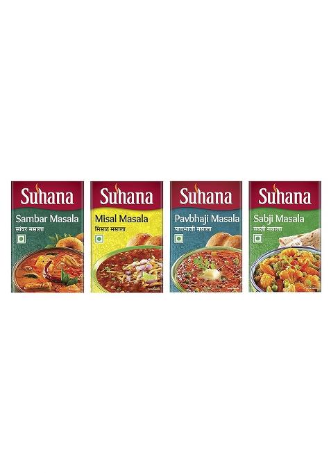 Suhana Masala Combo Of 4 - Sambar 50G, Pavbhaji Sabji Misal 50G