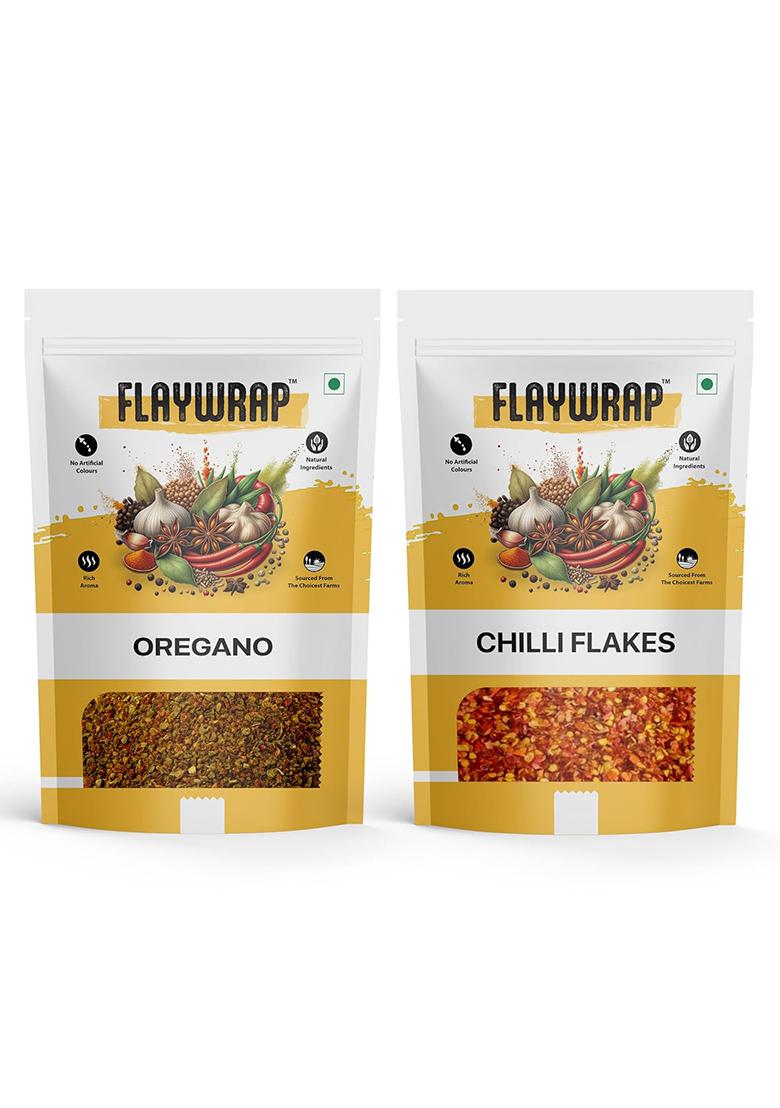 Flaywrap Seasoning Combo | Chilli Flakes 100Gm + Oregano Premium Italian Spice Mix All-Natural No Preservatives For Pizza, Pasta, Sandwiches & More Pack Of 2