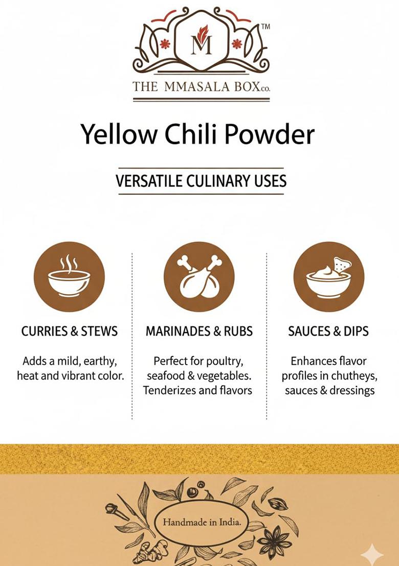 The Mmasala Box Co. Yellow Chilli Powder | Premium Natural Spice Mild Heat & Rich Flavor Handmade In India 100 Grams