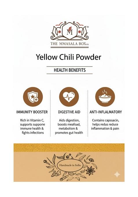 The Mmasala Box Co. Yellow Chilli Powder | Premium Natural Spice Mild Heat & Rich Flavor Handmade In India 100 Grams