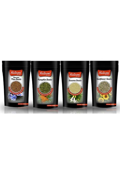 Midiron Sunflower Seed| White Sesame Roasted Flax Seed |Pumpkin Super Combo Pack-4 (100 Gm Each)