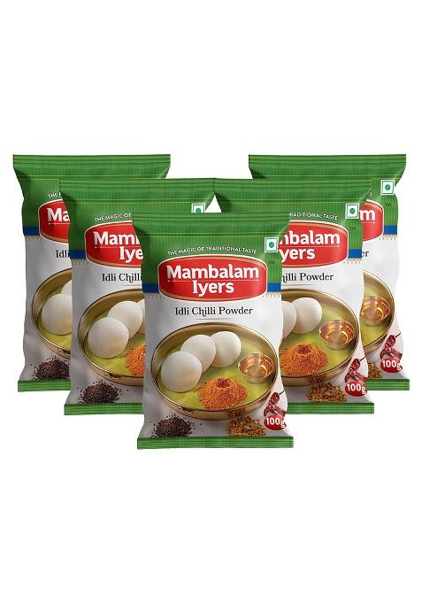 Mambalam Iyers Idli Chilli Powder - Pack Of 5 X 100G Pouch | Idly Milagai Podi A Flavourful Essential Masala For South-Indian Kitchen