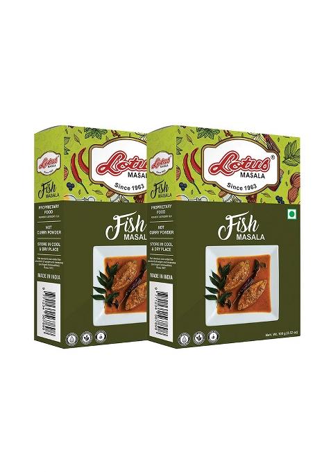 Lotus Instant Fish Masala | Powdered Spice For Regular Gravy Or Fry Added Salt 2 Pack Of Each 100G