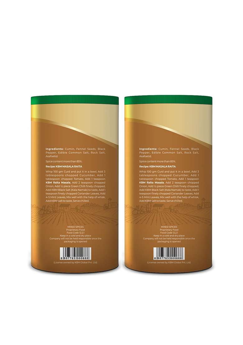 Kbm Premium Spices Raita Masala - 100G (Pack Of 2) | Tangy & Flavourful Spice Mix For Curd, Dahi Bhalla, Chaat, Chaas More Roasted Cumin Blend 100% Natural No Preservatives Enhance Taste Instantly - Indya