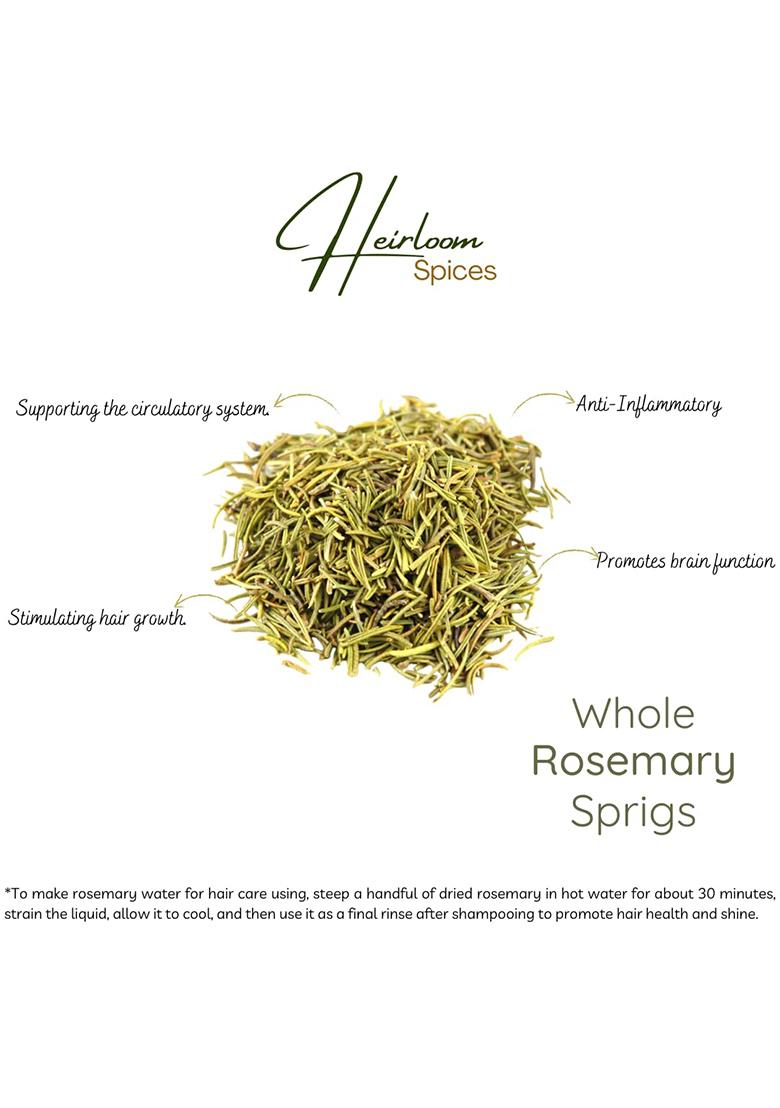 Heirloom Spices Spices- 100 Grams Whole Natural Dried Rosemary For Haircare And Cooking | Pesticide Free, No Added Colours Best Healthy Life Choice