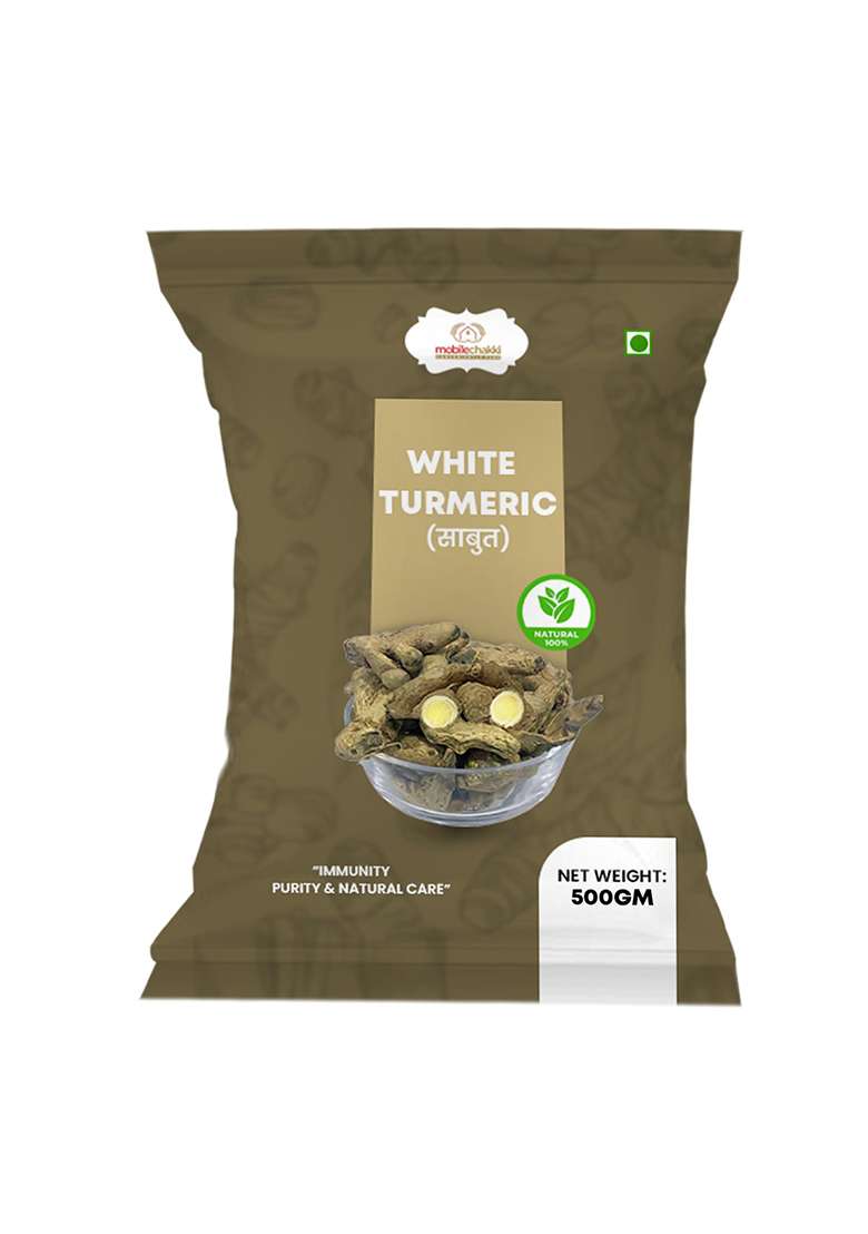 Mobile Chakki Sabut White Haldi | Whole Turmeric Roots (Curcuma Zedoaria) Raw, Unpolished & Natural Ayurvedic Use 50G - Indya