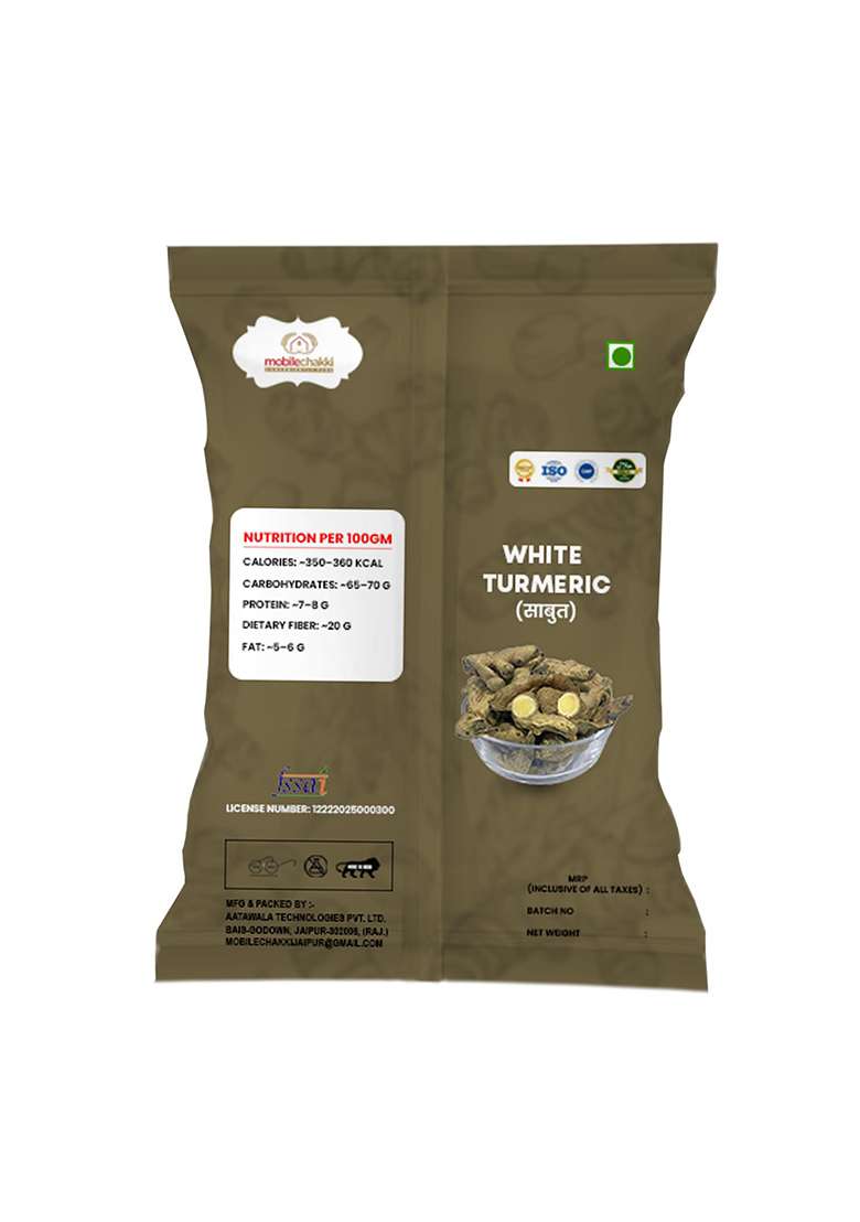 Mobile Chakki Sabut White Haldi | Whole Turmeric Roots (Curcuma Zedoaria) Raw, Unpolished & Natural Ayurvedic Use 50G - Indya