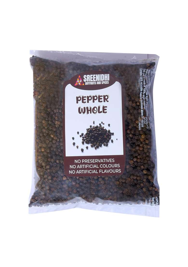 Sreenidhi Whole Black Pepper 500G | 100% Natural Sabut Kali Mirch Bold, Aromatic Spice For Tadka, Curries & Seasoning Non-Gmo Additive-Free - Indya