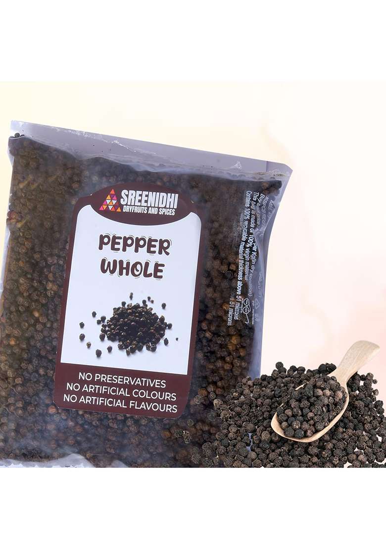 Sreenidhi Whole Black Pepper 500G | 100% Natural Sabut Kali Mirch Bold, Aromatic Spice For Tadka, Curries & Seasoning Non-Gmo Additive-Free - Indya