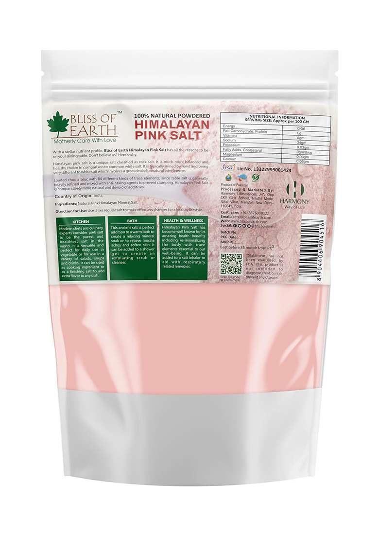 Bliss Of Earth Pakistani Himalayan Pink Salt Fine Powder For Healthy Cooking, Natural Substitute White Salt, Saindha Namak Pure 500Gm - Indya