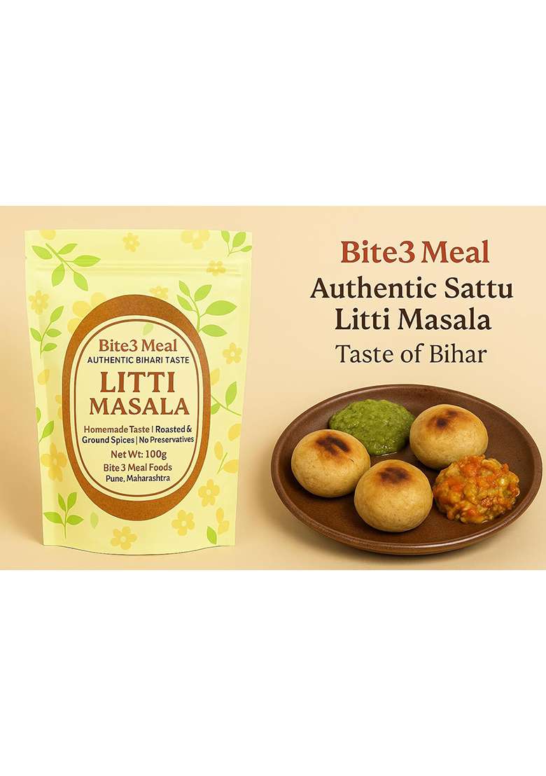 Bite3Meal Sattu , Authentic ,Filling Mix, 200G, Powder Form, Natural, Traditional Litti Masala | Filling Mix Natural Spice Blend 200G - Indya