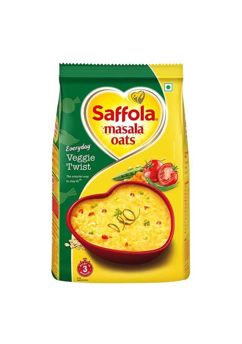 Saffola Masala Oats, Tasty Evening Snack, Peppy Tomato, 500G & Veggie Twist, - Indya