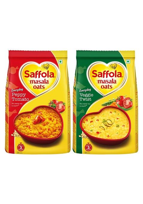 Saffola Masala Oats, Tasty Evening Snack, Peppy Tomato, 500G & Veggie Twist,